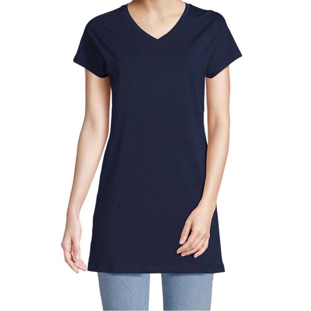 Lands’ End V Neck Navy Blue Lightweight Jersey Extra Long Tunic Small